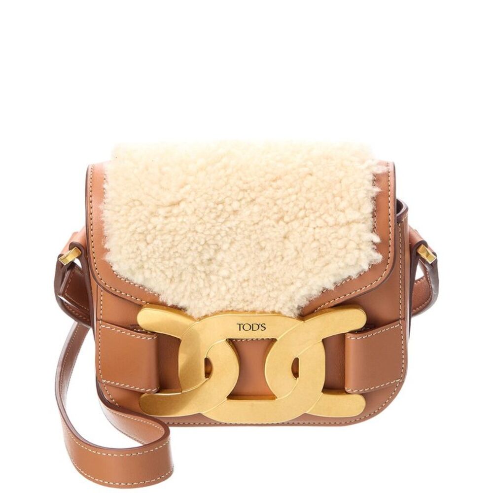 Tod’S Shearling & Leather Shoulder Bag, Brown